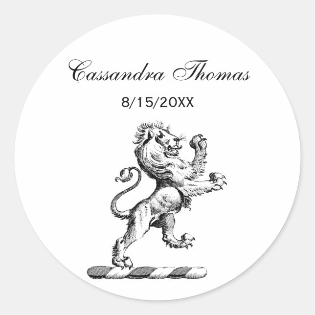 Heraldic Lion Standing Crest Emblem Classic Round Sticker (Front)