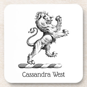 Heraldic Lion Standing Crest Emblem Coaster