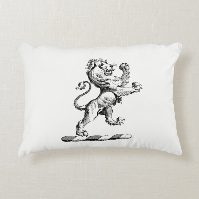 Heraldic Lion Standing Crest Emblem Decorative Pillow (Front)