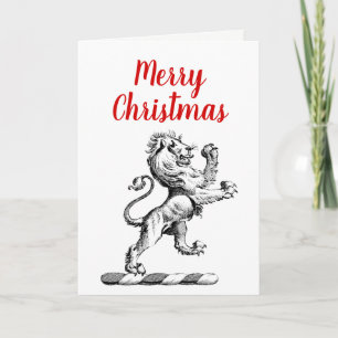 Heraldic Lion Standing Crest Emblem Holiday Card