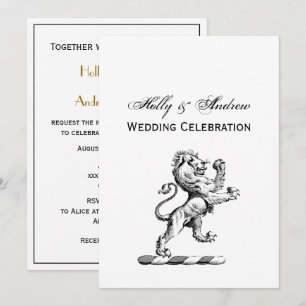 Heraldic Lion Standing Crest Emblem Invitation
