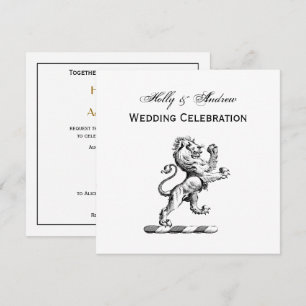 Heraldic Lion Standing Crest Emblem Invitation