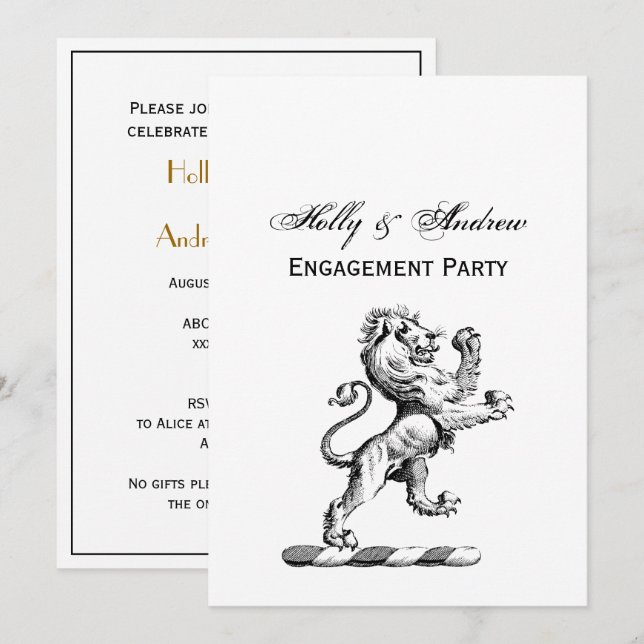 Heraldic Lion Standing Crest Emblem Invitation (Front/Back)