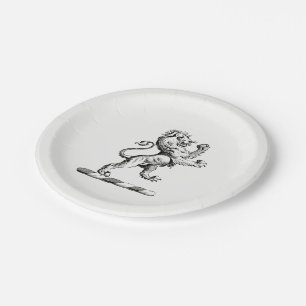 Heraldic Lion Standing Crest Emblem Paper Plate