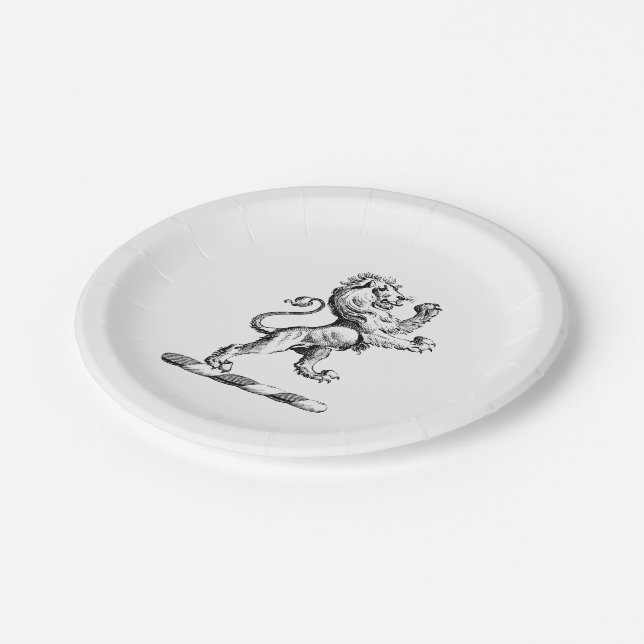 Heraldic Lion Standing Crest Emblem Paper Plate (Angled)