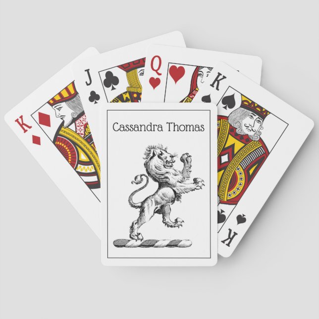 Heraldic Lion Standing Crest Emblem Playing Cards (Back)