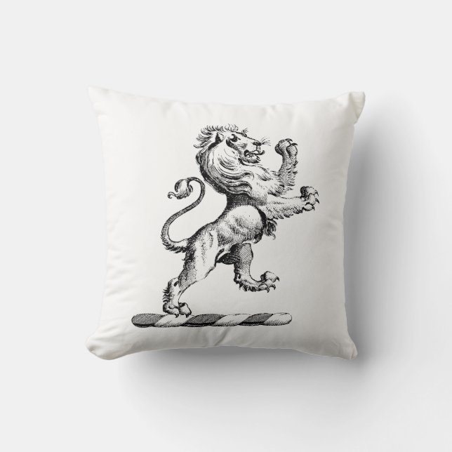 Heraldic Lion Standing Crest Emblem Throw Pillow (Front)