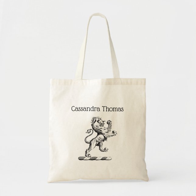 Heraldic Lion Standing Crest Emblem Tote Bag (Front)