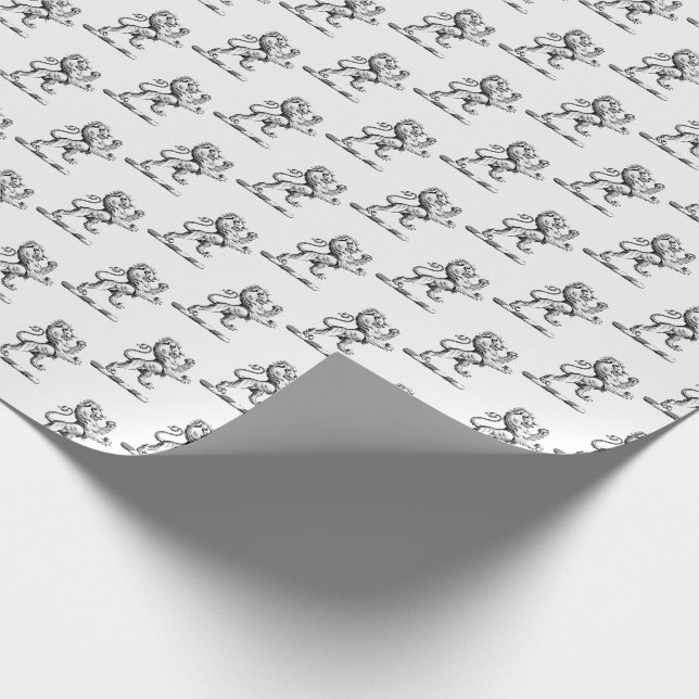 Heraldic Lion Standing Crest Emblem Wrapping Paper (Corner)