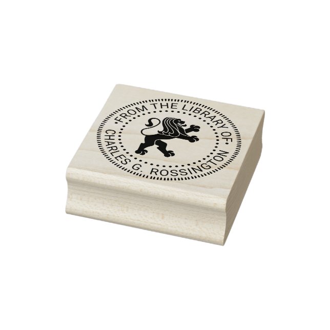Heraldic Lion Standing Round Library Book Name Rubber Stamp (Stamp)