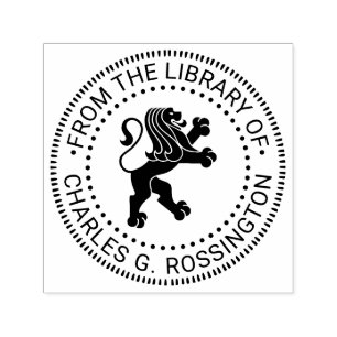 Heraldic Lion Standing Round Library Book Name Self-inking Stamp
