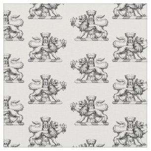 Heraldic Lion Tower Fleur de Lis Crest Emblem Fabric