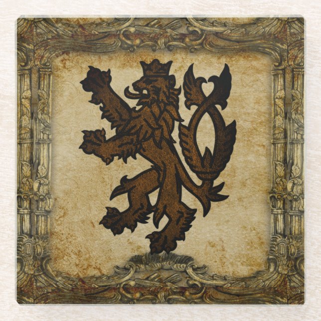Heraldic Rampant Lion Custom Glass Coaster (Front)