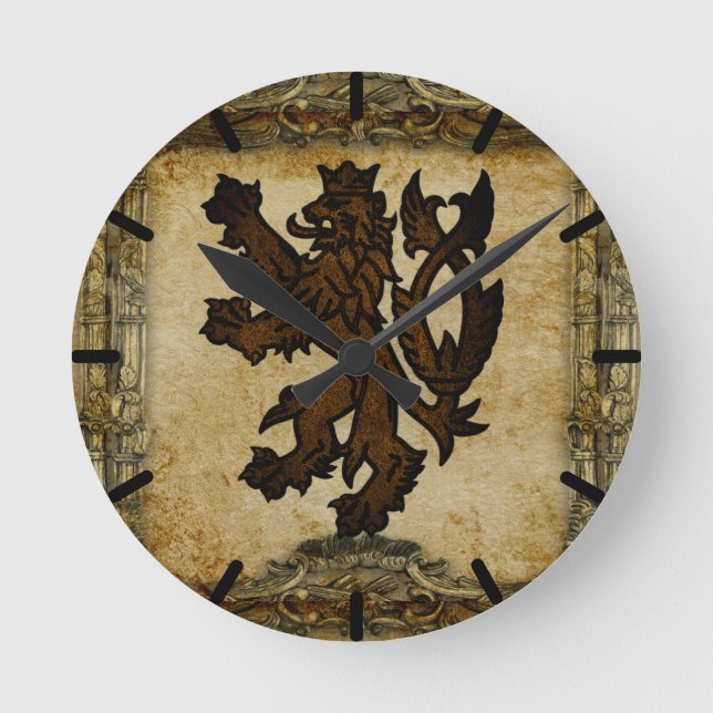 Heraldic Rampant Lion Custom Round Clock (Front)