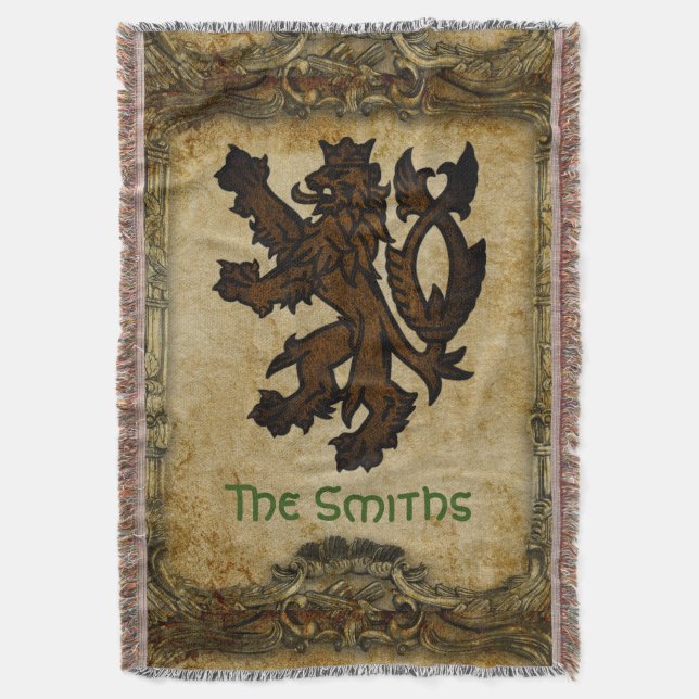 Heraldic Rampant Lion Custom Throw Blanket (Front Vertical)