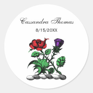 Heraldic Rose & Thistle Coat of Arms Crest Colour Classic Round Sticker