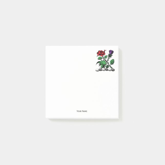 Heraldic Rose & Thistle Coat of Arms Crest Colour Post-it Notes (Front)