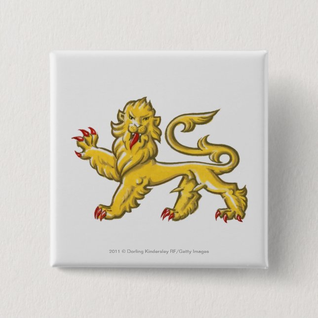 Heraldic symbol of lion statant guardant 2 inch square button (Front)