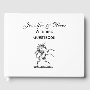 Heraldic Unicorn Rearing Coat of Arms Emblem Guest Book