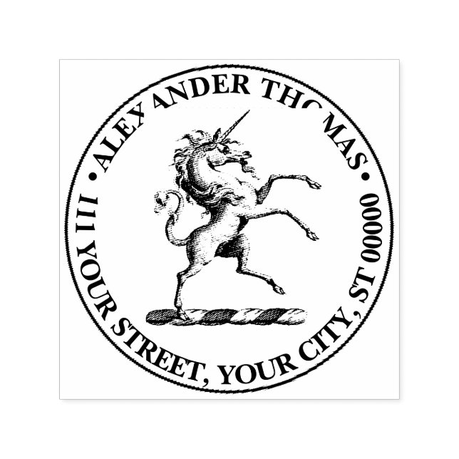 Heraldic Unicorn Rearing Coat of Arms Emblem Self-inking Stamp (Design)