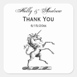 Heraldic Unicorn Rearing Coat of Arms Emblem Square Sticker