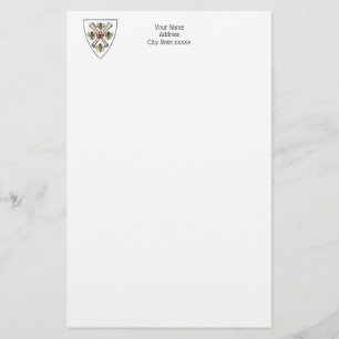 Heraldic Vintage 4 Bees Scrolls on Shield Crest Wt Stationery