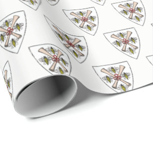 Heraldic Vintage 4 Bees Scrolls on Shield Crest Wt Wrapping Paper