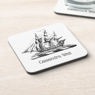Heraldic Vintage Nautical Clipper Ship Crest Coaster