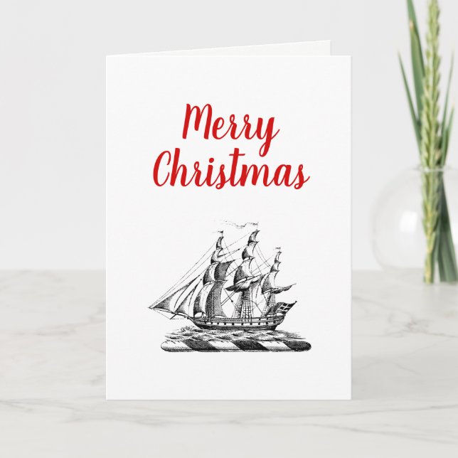 Heraldic Vintage Nautical Clipper Ship Crest Holiday Card (Front)