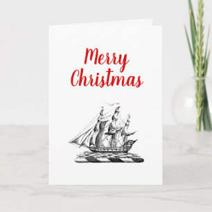 Heraldic Vintage Nautical Clipper Ship Crest Holiday Card