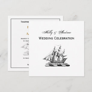 Heraldic Vintage Nautical Clipper Ship Crest Invitation