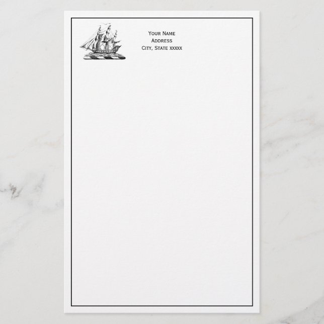 Heraldic Vintage Nautical Clipper Ship Crest Stationery (Front)