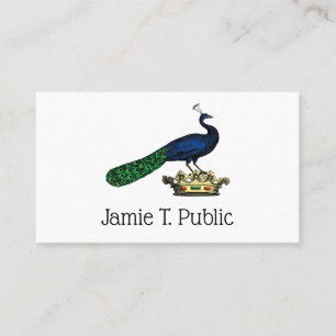Heraldic Vintage Stylized Peacock on Crown C Business Card