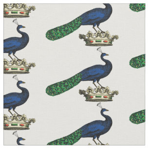 Heraldic Vintage Stylized Peacock on Crown C Fabric