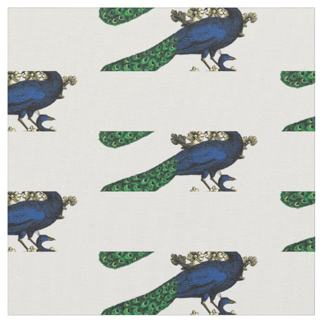 Heraldic Vintage Stylized Peacock on Crown C Fabric (Close Up)