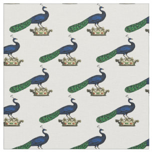 Heraldic Vintage Stylized Peacock on Crown C Fabric
