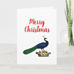 Heraldic Vintage Stylized Peacock on Crown C Holiday Card