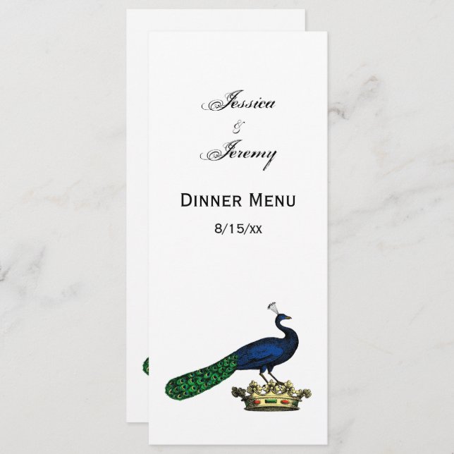 Heraldic Vintage Stylized Peacock on Crown C Invitation (Front/Back)