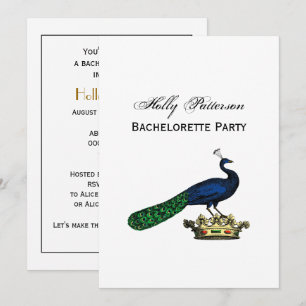 Heraldic Vintage Stylized Peacock on Crown C Invitation