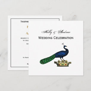Heraldic Vintage Stylized Peacock on Crown C Invitation