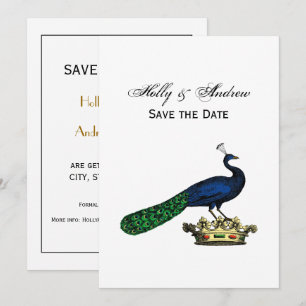 Heraldic Vintage Stylized Peacock on Crown C Invitation