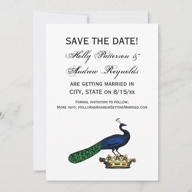 Heraldic Vintage Stylized Peacock on Crown C Invitation (Front)
