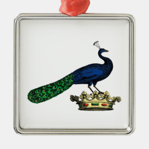 Heraldic Vintage Stylized Peacock on Crown C Metal Ornament