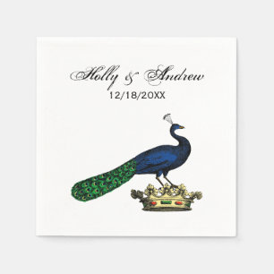 Heraldic Vintage Stylized Peacock on Crown C Napkin