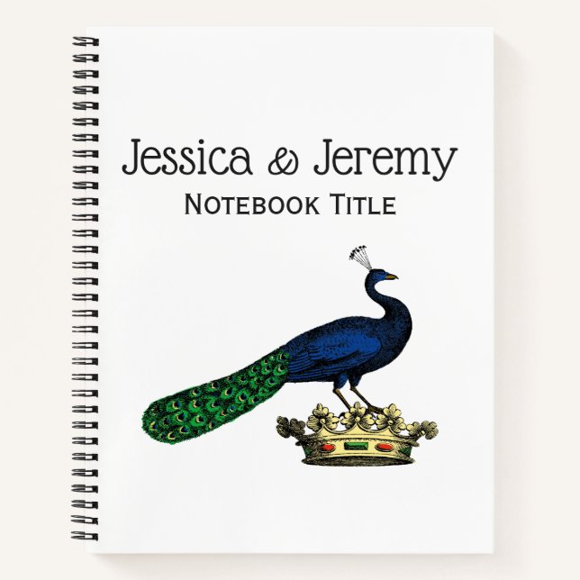 Heraldic Vintage Stylized Peacock on Crown C Notebook (Front)