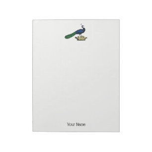 Heraldic Vintage Stylized Peacock on Crown C Notepad