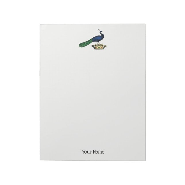Heraldic Vintage Stylized Peacock on Crown C Notepad (Rotated)