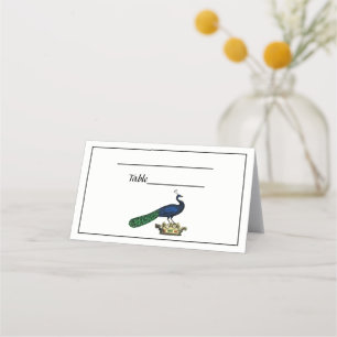 Heraldic Vintage Stylized Peacock on Crown C Place Card