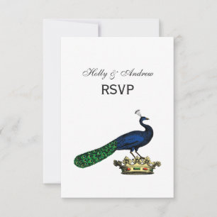 Heraldic Vintage Stylized Peacock on Crown C RSVP Card