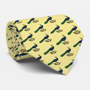 Heraldic Vintage Stylized Peacock on Crown C Tie